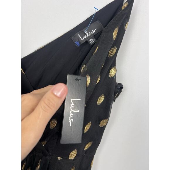 NWT Lulus XL Galaxy Lights Black and Gold Polka Dot Sleeveless Maxi Dress - Picture 4 of 14